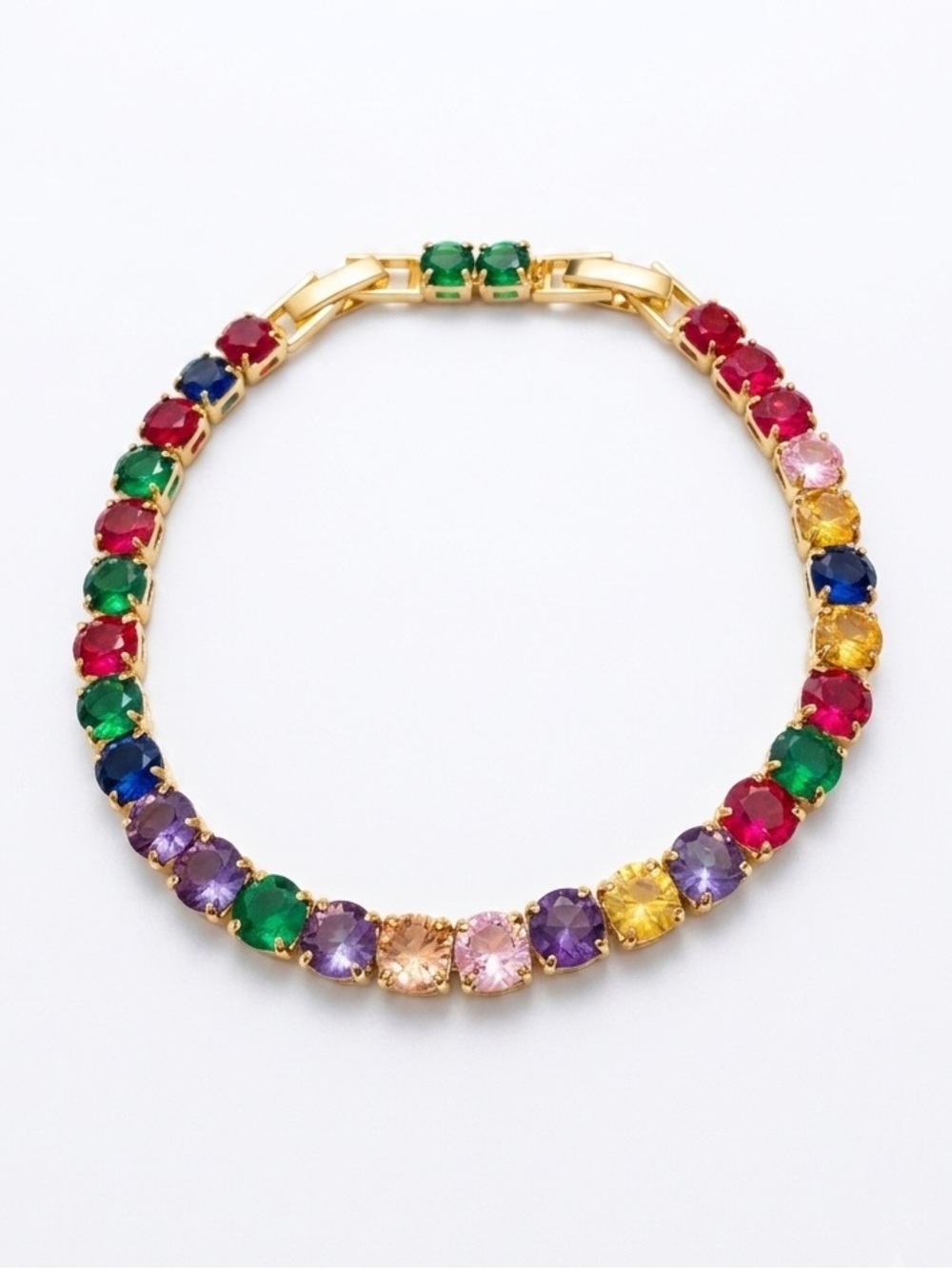 18K Gold Filled Multicolor Gemstone Tennis Bracelet NEW with Box